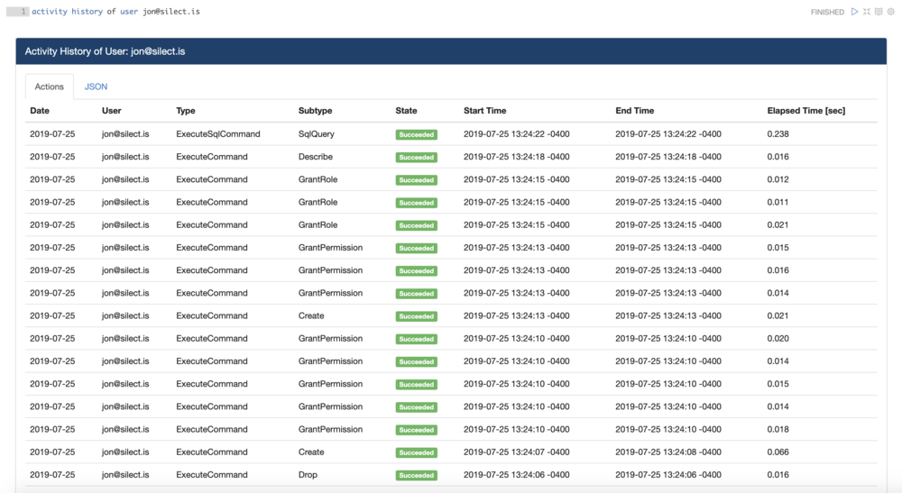 Data Lake Security - Activity History by User